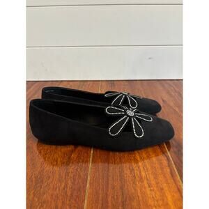 Katy Perry The Evie Daisy Flats Faux Suede Black Ballet Rhinestone Size 8.5 NWOB